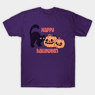 Happy halloween Cute black cat and pumpkin heads T-Shirt